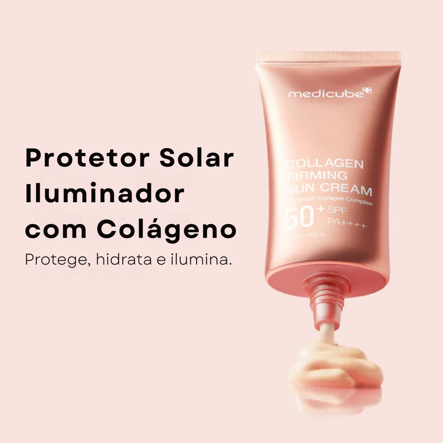 Protetor solar Medicube com complexo de colágeno para firmeza e luminosidade da pele.
