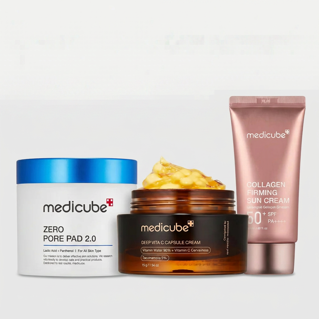 Kit Trio Medicube Clareamento, Limpeza de Poros e Proteção Solar - Dermora