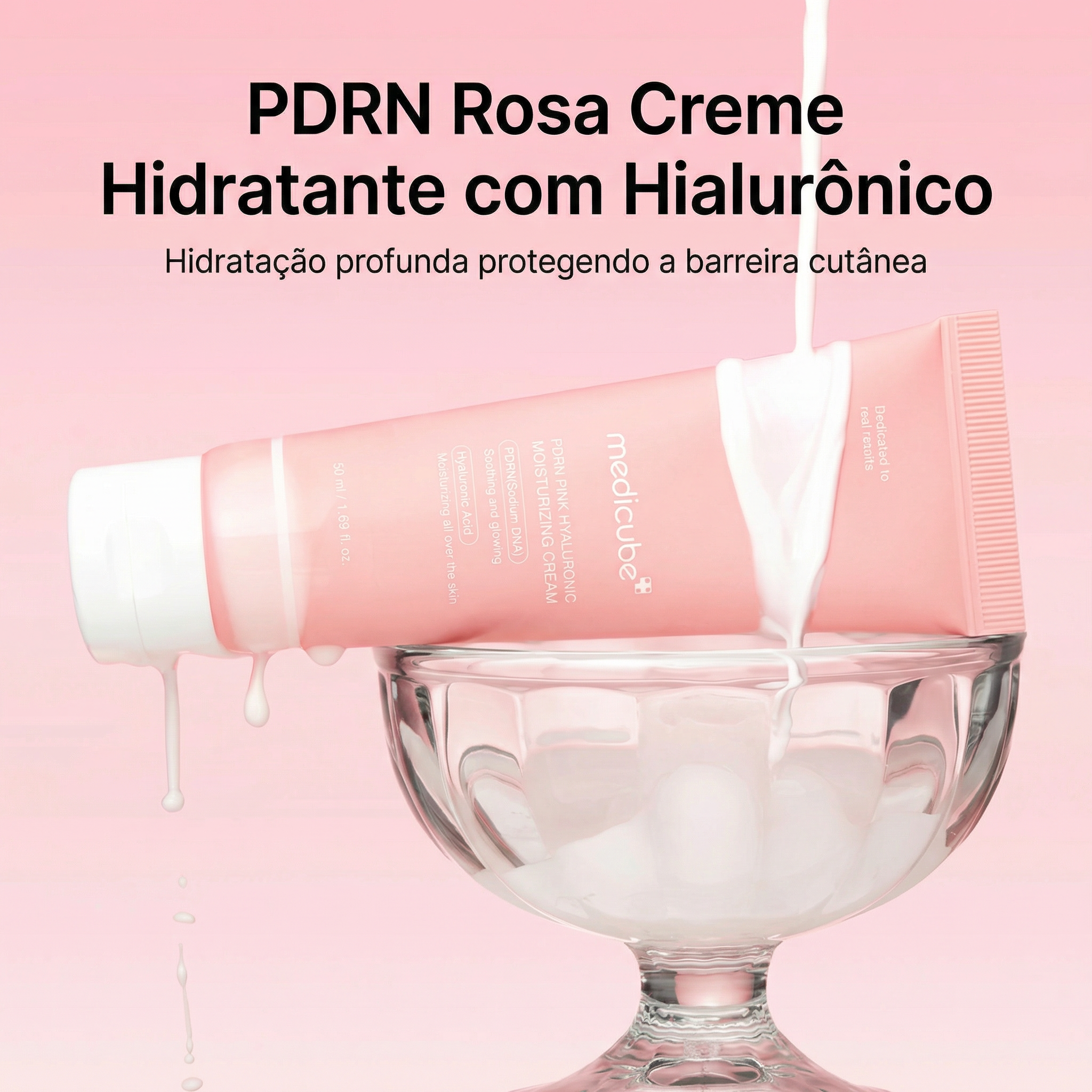 Creme rosa hidratante com PDRN de salmão para melhorar elasticidade e luminosidade da pele