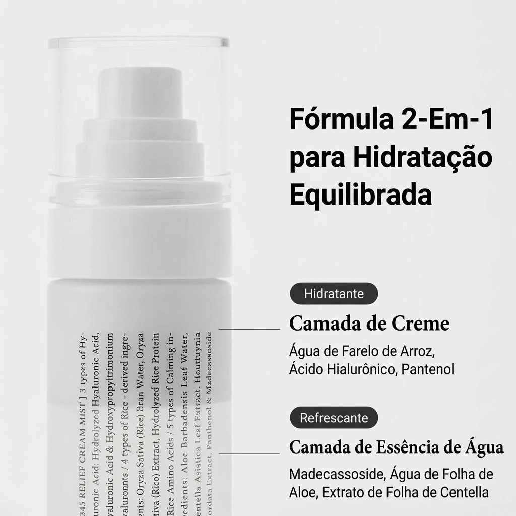 Hidratante em spray facial 345 Relief Cream Mist com extrato de arroz