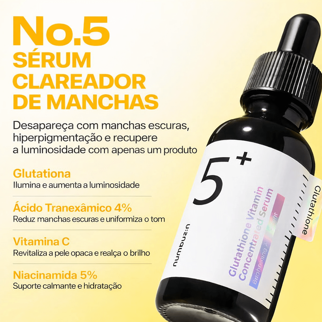 Sérum Facial Numbuzin Nº 5+ Glutationa e Vitamina C | Clareador de Manchas e Tom Uniforme - Dermora